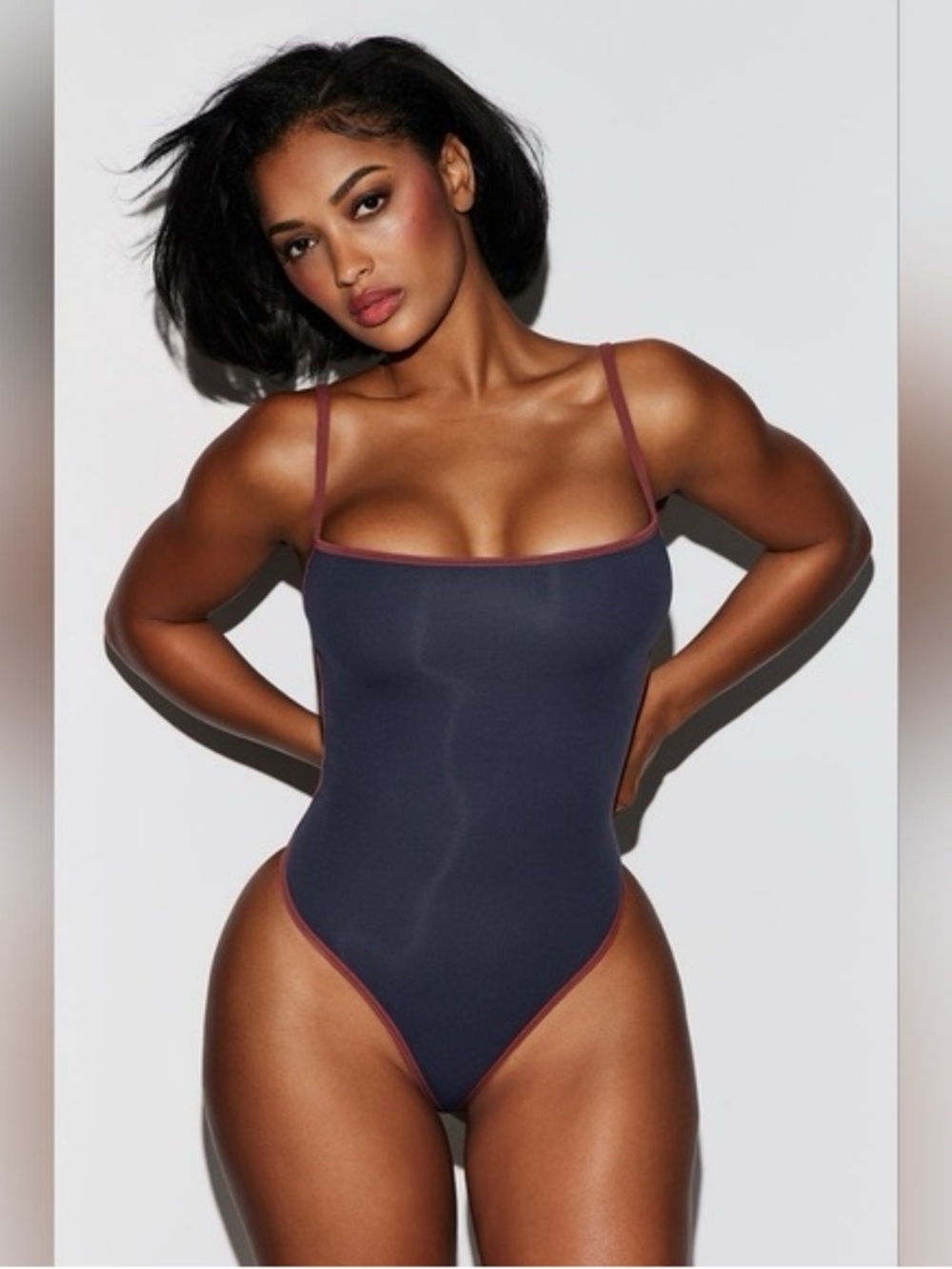 SKIMS Fits Everybody Body Suit Navy and Red Trim SIZE XS